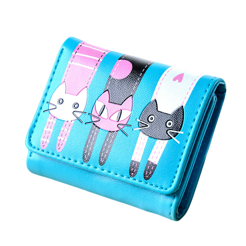 Women's Lovely Cartoon Cat Pattern Coin Purse Card Holder Trifold Short Wallet