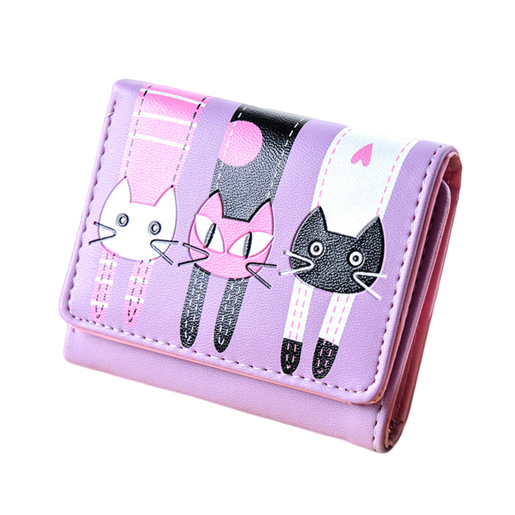 Women's Lovely Cartoon Cat Pattern Coin Purse Card Holder Trifold Short Wallet