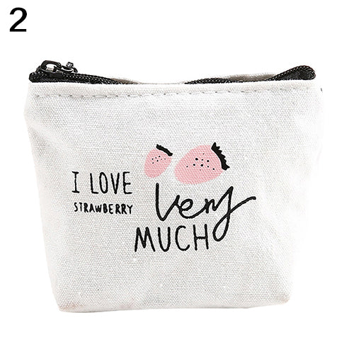 Creative Adult Kids Cartoon Fruit Pattern Canvas Zipper Coin Purse Wallet Bag Gift