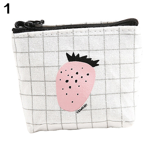 Creative Adult Kids Cartoon Fruit Pattern Canvas Zipper Coin Purse Wallet Bag Gift