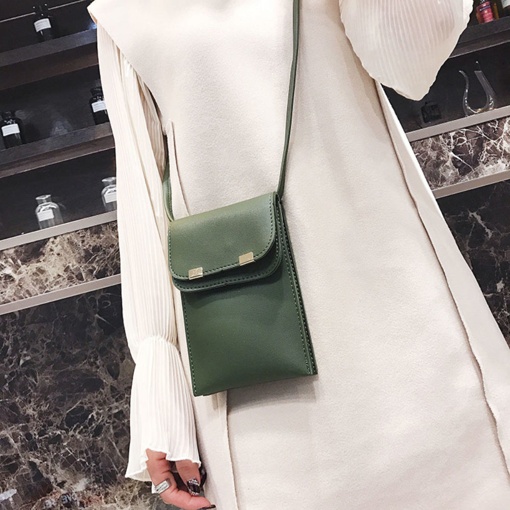 Fashion Women Solid Color Double Layer Faux Leather Rectangle Crossbody Bag