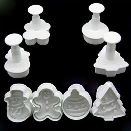 4Pcs Xmas Snowman Fondant Cake Molds Biscuit Cookies Plunger Cutter Decor Tool