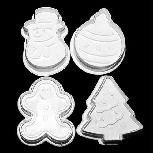 4Pcs Xmas Snowman Fondant Cake Molds Biscuit Cookies Plunger Cutter Decor Tool