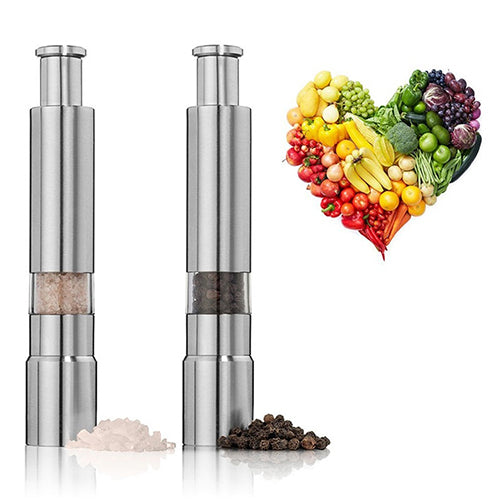 Kitchen Stainless Steel Manual Thumb Push Salt Spice Sauce Grinder Pepper Mill