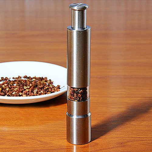 Kitchen Stainless Steel Manual Thumb Push Salt Spice Sauce Grinder Pepper Mill