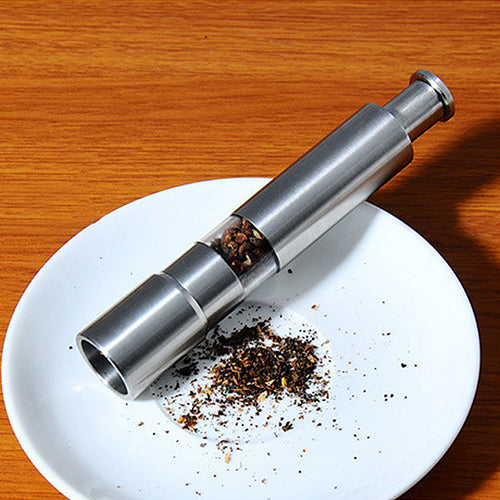 Kitchen Stainless Steel Manual Thumb Push Salt Spice Sauce Grinder Pepper Mill