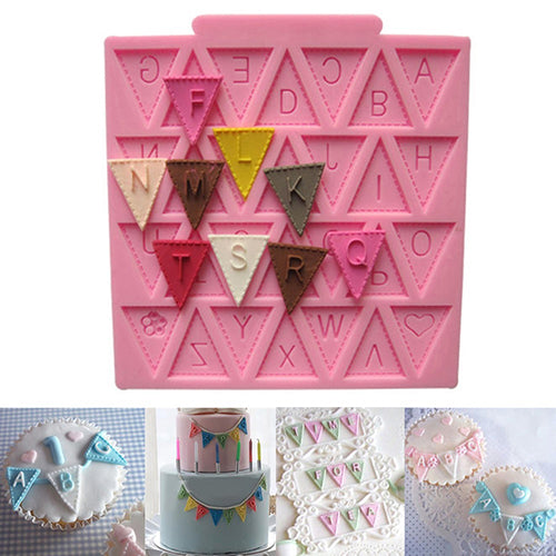 Silicone Letter Flag Lace Cake Mold Decorating Baking Chocolate Fondant Mould
