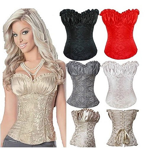 Women Sexy Floral Lace Up Strapless Shapping Shapewear Corset Bustier Underwear