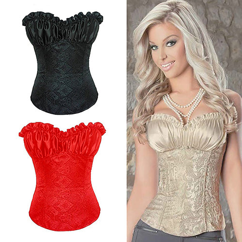 Women Sexy Floral Lace Up Strapless Shapping Shapewear Corset Bustier Underwear