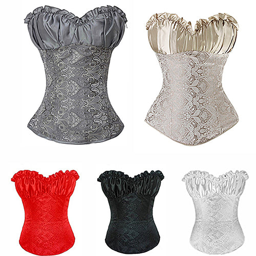 Women Sexy Floral Lace Up Strapless Shapping Shapewear Corset Bustier Underwear