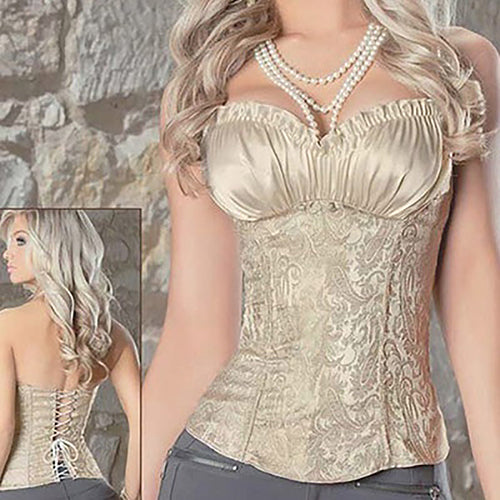 Women Sexy Floral Lace Up Strapless Shapping Shapewear Corset Bustier Underwear