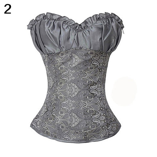 Women Sexy Floral Lace Up Strapless Shapping Shapewear Corset Bustier Underwear