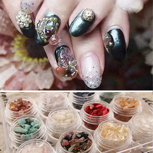 12 Colors/Set Fashion Quartz Rhinestone Turquoise Acrylic Nail Art Decoration