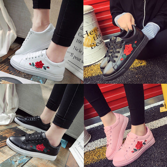 Fashion Girls Breathable Running Sport Shoes Casual Embroidered Lace Up Sneakers