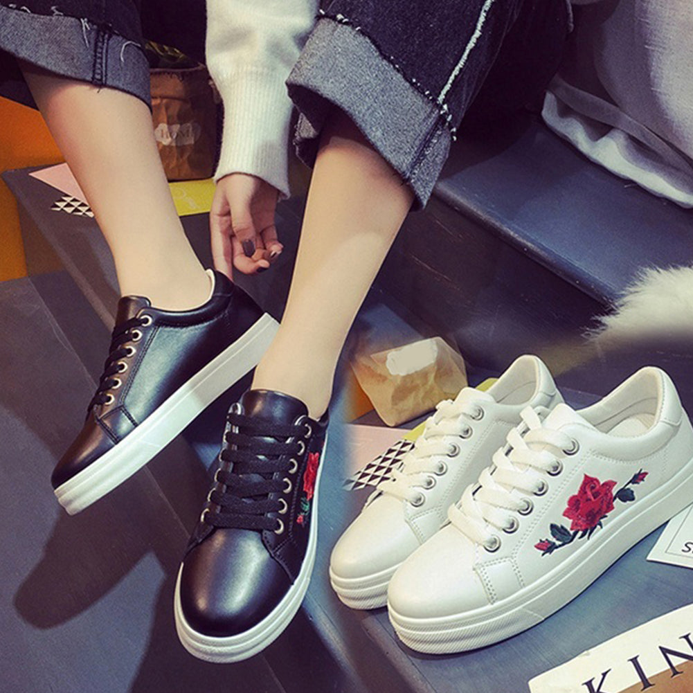 Fashion Girls Breathable Running Sport Shoes Casual Embroidered Lace Up Sneakers