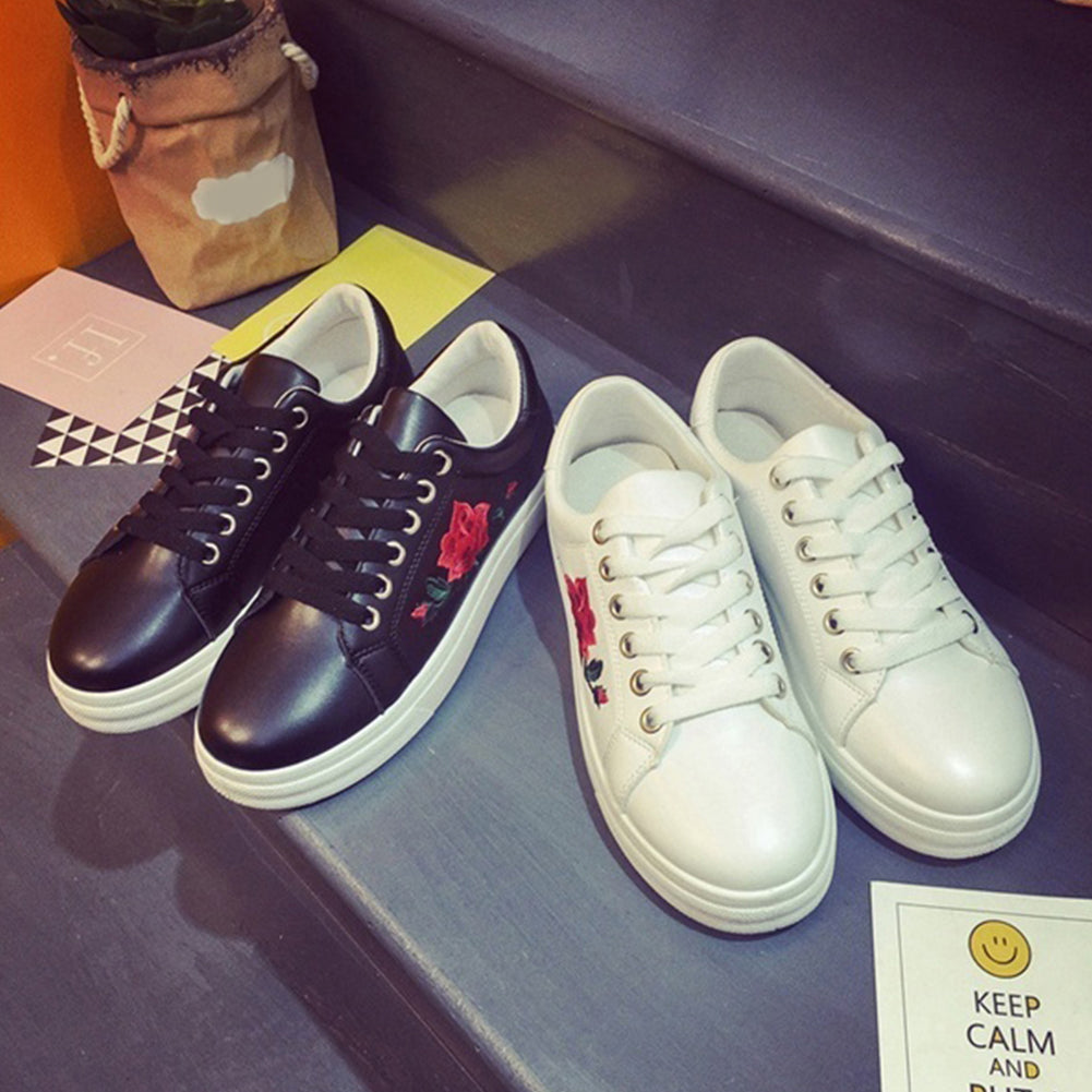 Fashion Girls Breathable Running Sport Shoes Casual Embroidered Lace Up Sneakers