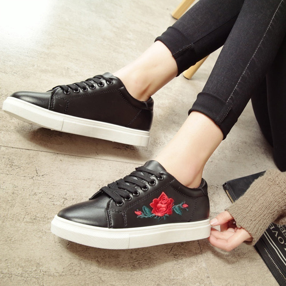 Fashion Girls Breathable Running Sport Shoes Casual Embroidered Lace Up Sneakers