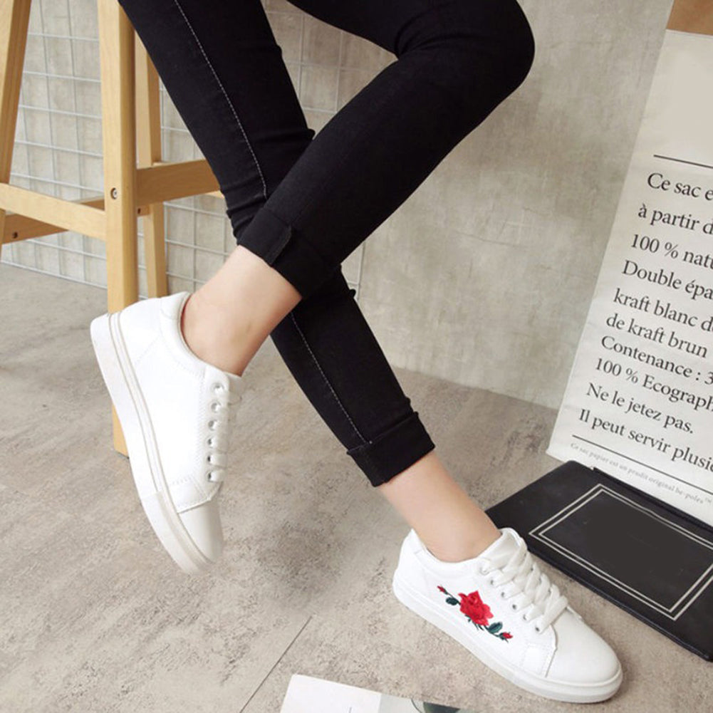 Fashion Girls Breathable Running Sport Shoes Casual Embroidered Lace Up Sneakers