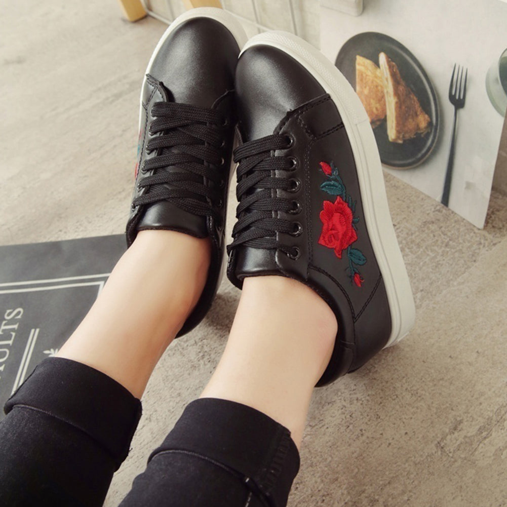 Fashion Girls Breathable Running Sport Shoes Casual Embroidered Lace Up Sneakers