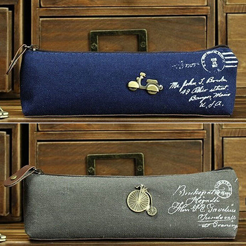 Vintage Eiffel Tower Canvas Stationery Pen Pencil Storage Pouch Makeup Bag