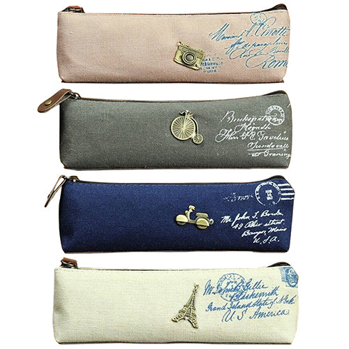 Vintage Eiffel Tower Canvas Stationery Pen Pencil Storage Pouch Makeup Bag