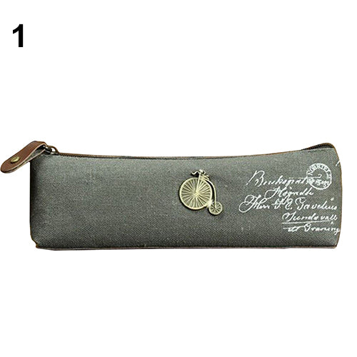 Vintage Eiffel Tower Canvas Stationery Pen Pencil Storage Pouch Makeup Bag