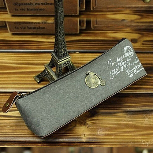 Vintage Eiffel Tower Canvas Stationery Pen Pencil Storage Pouch Makeup Bag