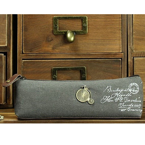 Vintage Eiffel Tower Canvas Stationery Pen Pencil Storage Pouch Makeup Bag