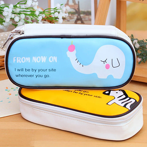 Cute Animal Faux Leather Pen Pencil Case Travel Makeup Cosmetic Bags Organizer