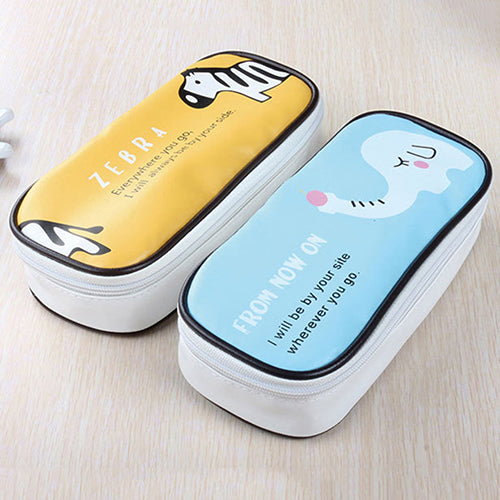 Cute Animal Faux Leather Pen Pencil Case Travel Makeup Cosmetic Bags Organizer