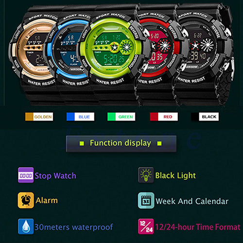 Men's LED Luminous Digital Date Alarm Waterproof Sports Quartz Wrist Watch
