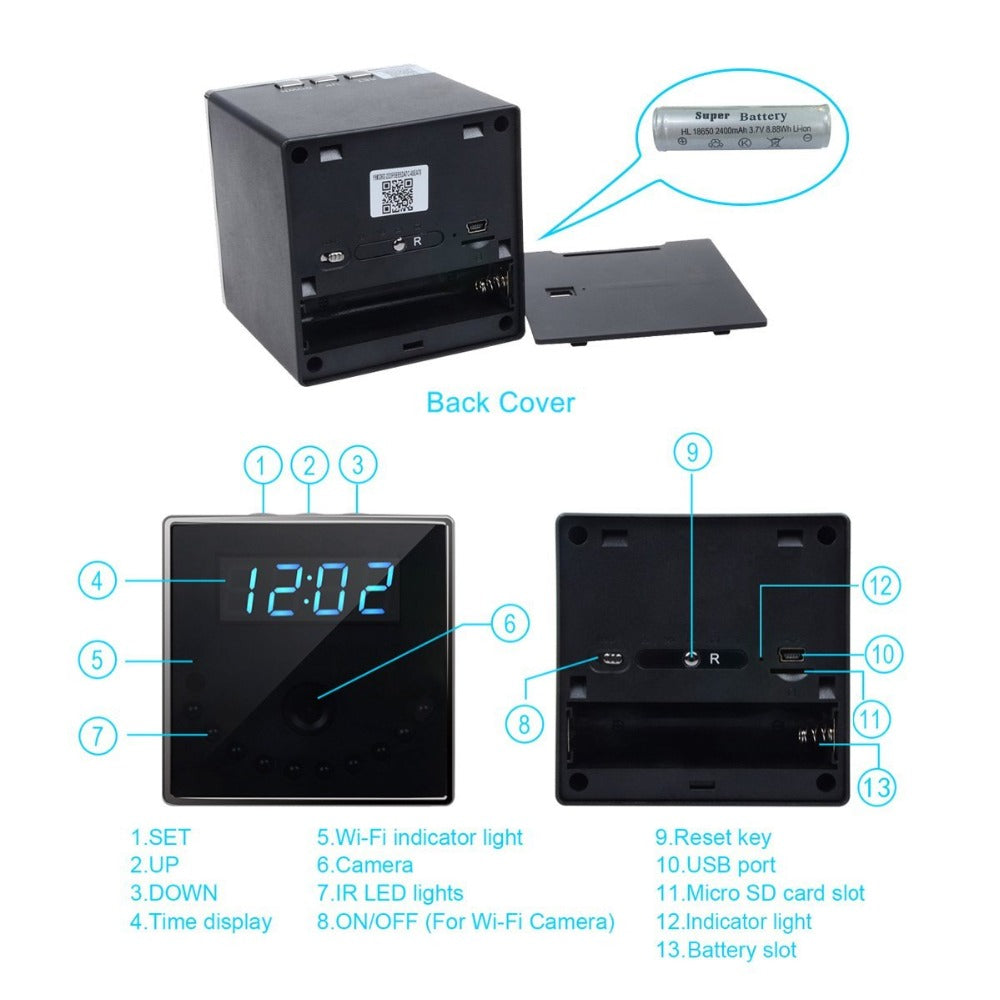 T18 HD 1080P electronic clock 140 degrees WIFI IP infrared night vision mini camera DVR CAM support iOS Android remote con