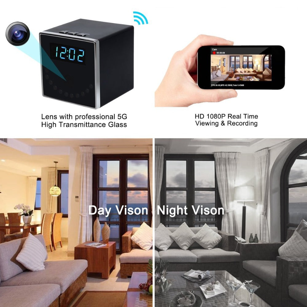 T18 HD 1080P electronic clock 140 degrees WIFI IP infrared night vision mini camera DVR CAM support iOS Android remote con