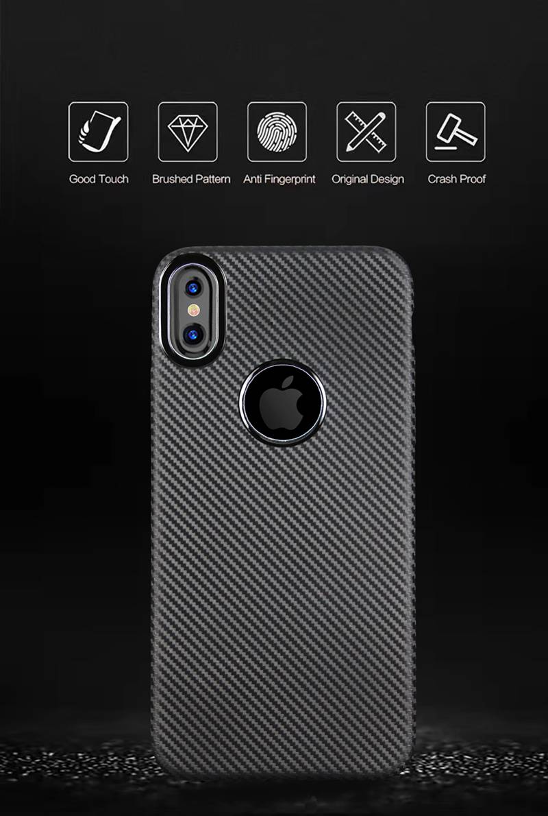 Silicone Case for Apple iPhone X Anti-Fingerprint TPU Synthetic fiber Carbon Nylon Case Cover for iPhone 10 / X