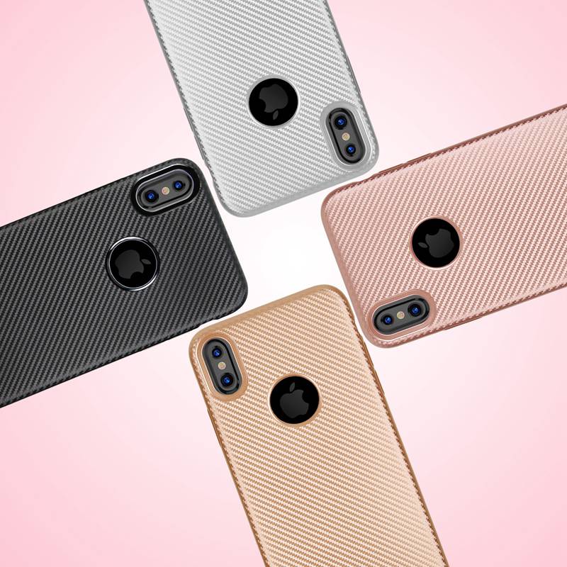Silicone Case for Apple iPhone X Anti-Fingerprint TPU Synthetic fiber Carbon Nylon Case Cover for iPhone 10 / X
