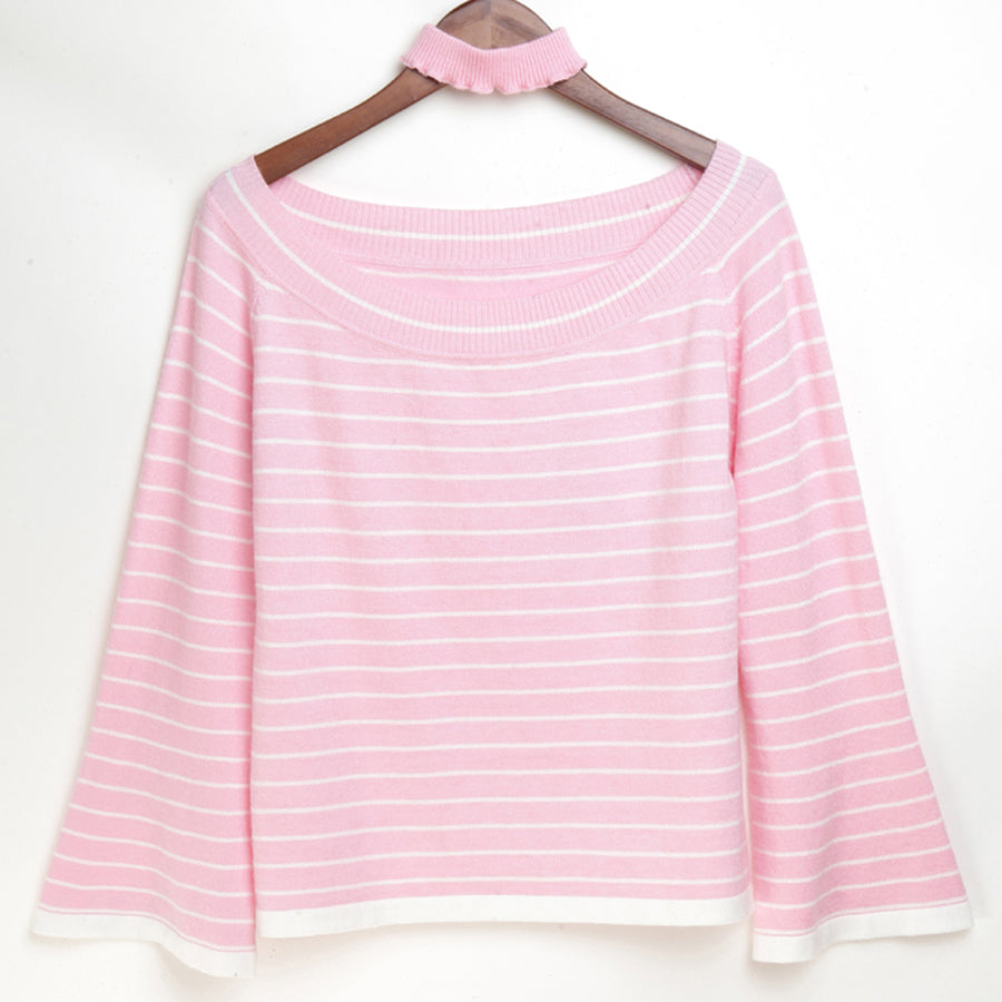 Sexy Striped Sweater Off Shoulders Blue Women Long Sleeve Knitted Pullover Sueter Invierno Mujer Sweater Women Plus Size 50N0699