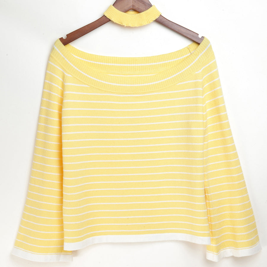 Sexy Striped Sweater Off Shoulders Blue Women Long Sleeve Knitted Pullover Sueter Invierno Mujer Sweater Women Plus Size 50N0699