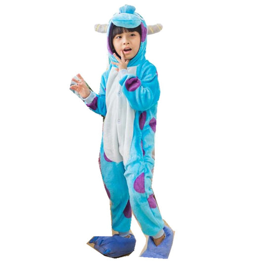 Cosplay Blue Cown Costume Christmas Children's Pajamas Cartoon Animal Onesie Kids Flannel Girls Pyjamas Boys Sleepwear KD-016