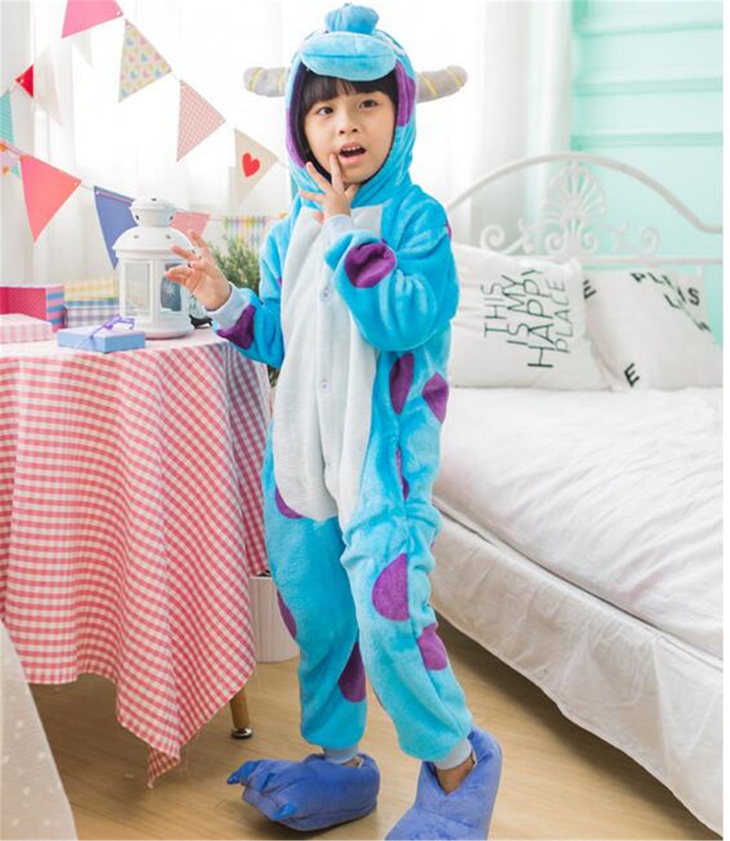 Cosplay Blue Cown Costume Christmas Children's Pajamas Cartoon Animal Onesie Kids Flannel Girls Pyjamas Boys Sleepwear KD-016