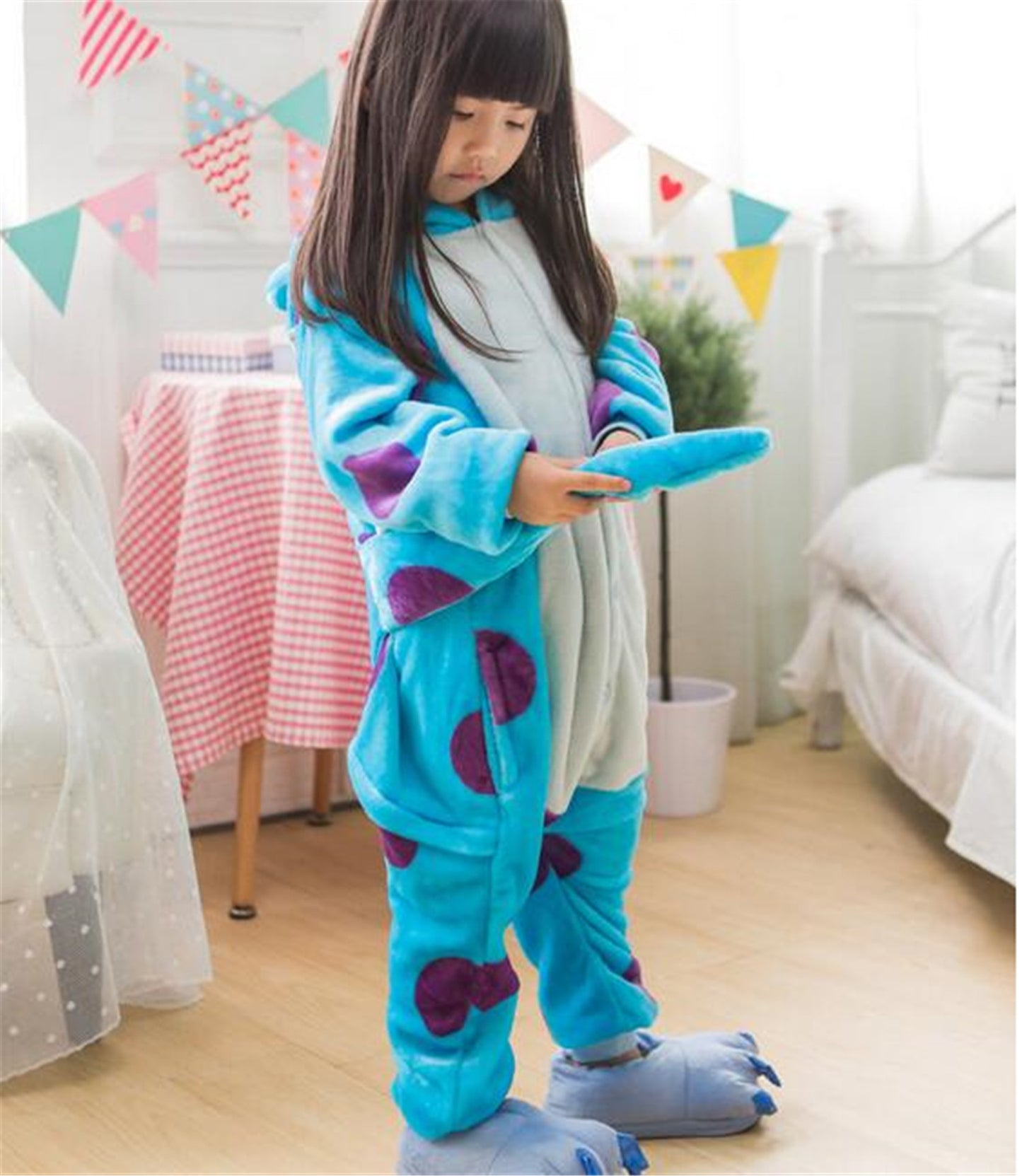 Cosplay Blue Cown Costume Christmas Children's Pajamas Cartoon Animal Onesie Kids Flannel Girls Pyjamas Boys Sleepwear KD-016