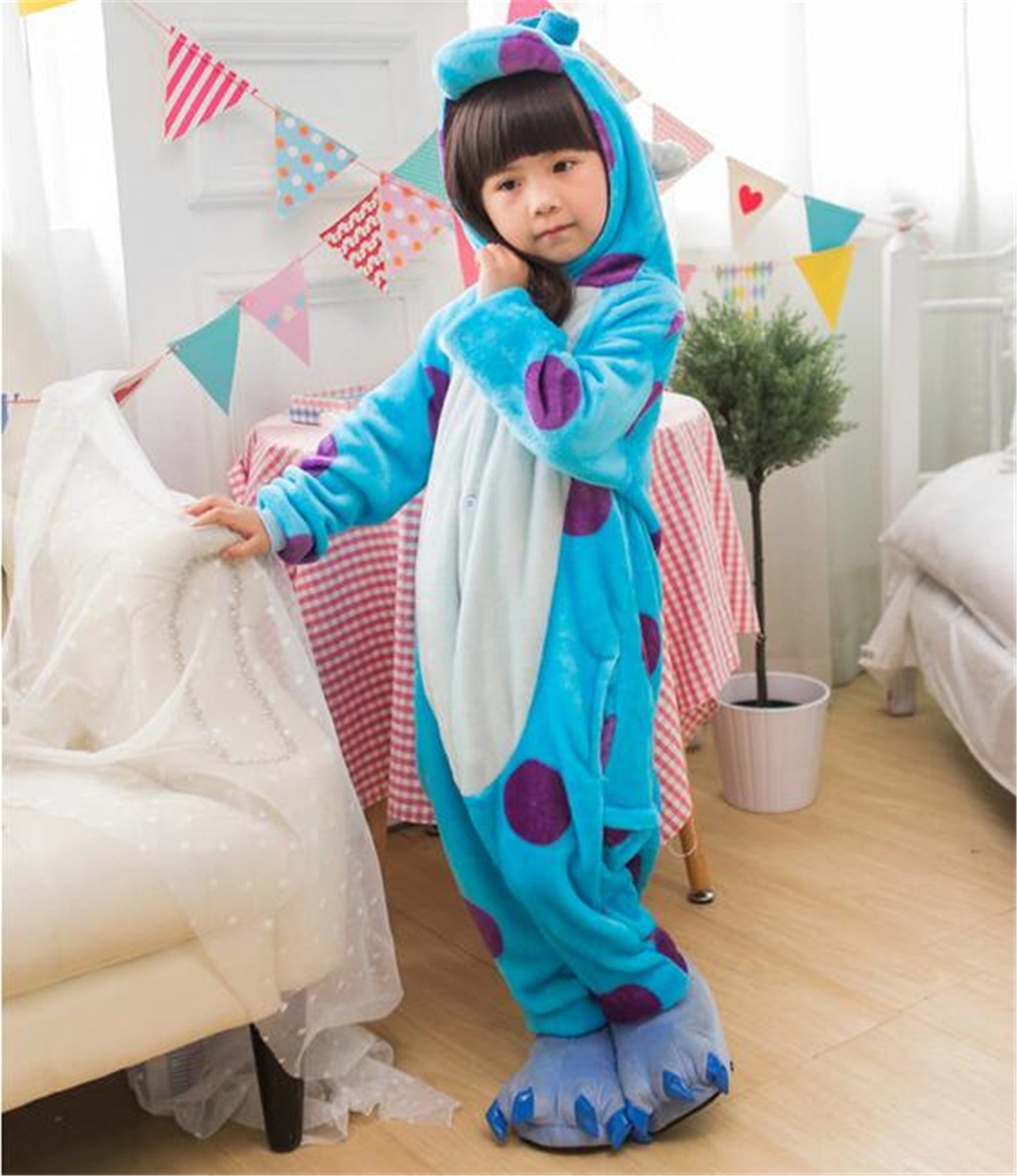 Cosplay Blue Cown Costume Christmas Children's Pajamas Cartoon Animal Onesie Kids Flannel Girls Pyjamas Boys Sleepwear KD-016