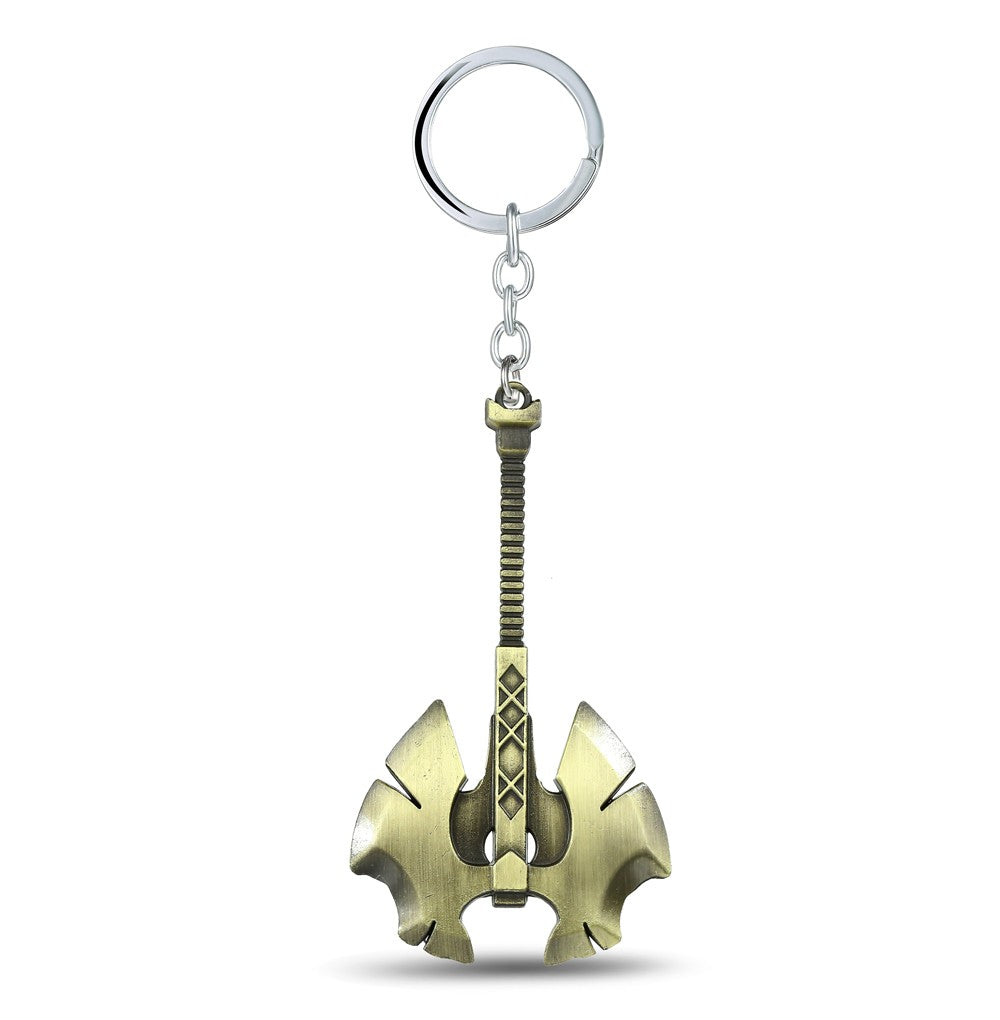 Moontreya Jewelry Game Dota 2 Keychain  Bronze Axe 2 Models Metal Alloy Dota Car Key Chain Ring Holder Accessory Men Women Gift