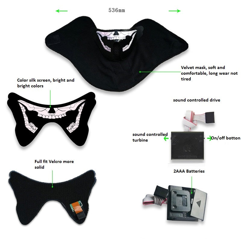 EL wire mask Light up Neon LED Mask for Halloween scary party Coplay Masks by 3V Steady on Driver sound controlled XLL06