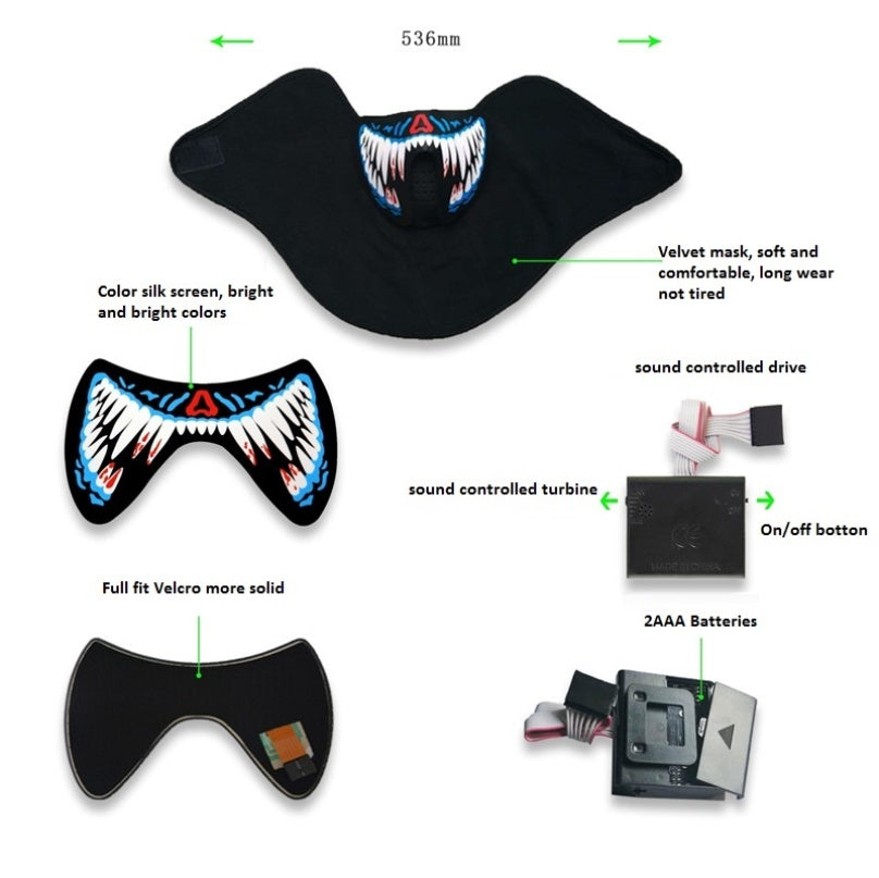 EL wire mask Light up Neon LED Mask for Halloween party Coplay Masks by 3V Steady on Driver sound controlled blue tooth XLL09