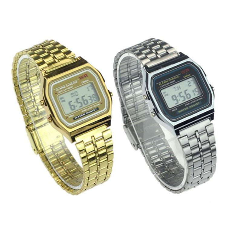 Golden Style Men Business Watch F910 Unisex Wrist Watch Wrist Stainless Steel Band  Digital Watch Cool Watch Watch