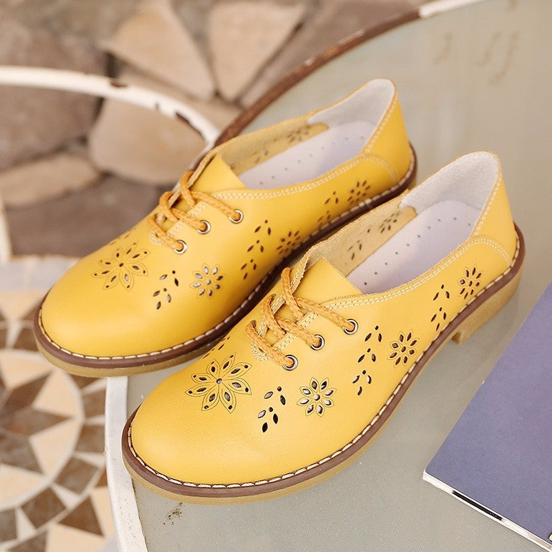 Women Fashion Flats Leather Lace Up Classic Women Fashion Retro Flats Shoes