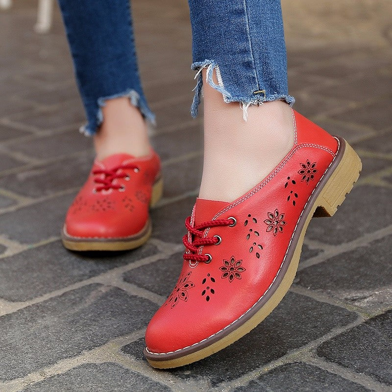Women Fashion Flats Leather Lace Up Classic Women Fashion Retro Flats Shoes