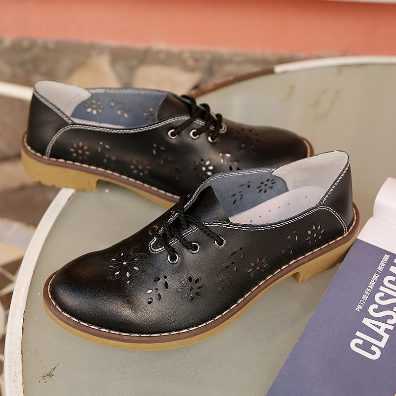 Women Fashion Flats Leather Lace Up Classic Women Fashion Retro Flats Shoes