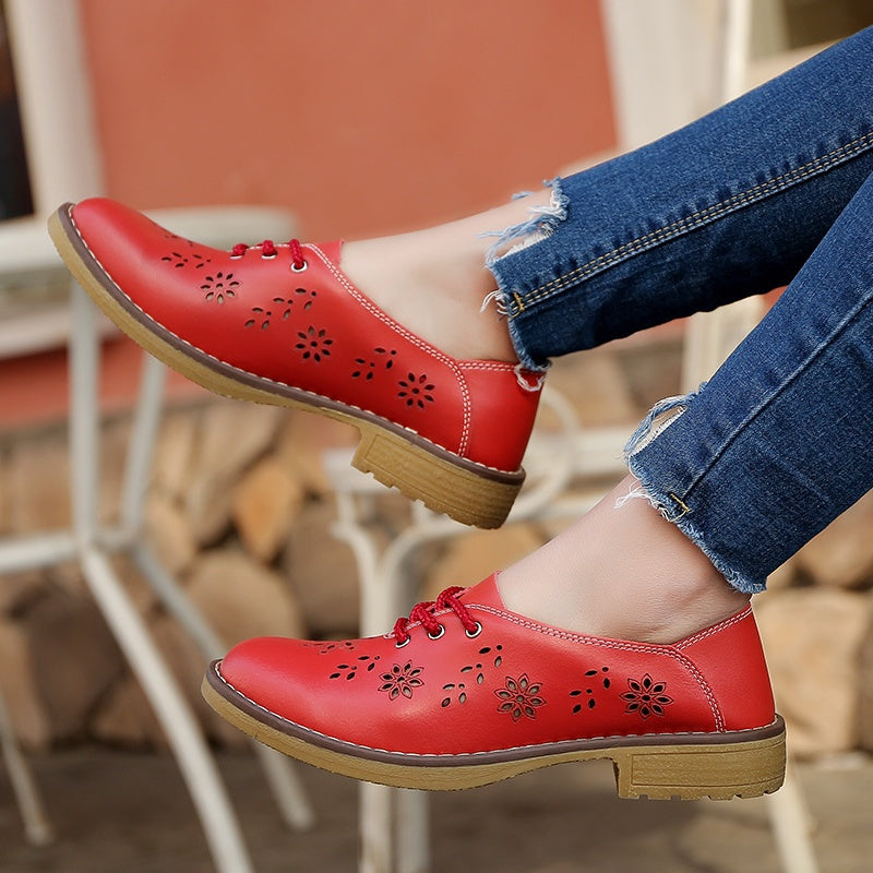 Women Fashion Flats Leather Lace Up Classic Women Fashion Retro Flats Shoes