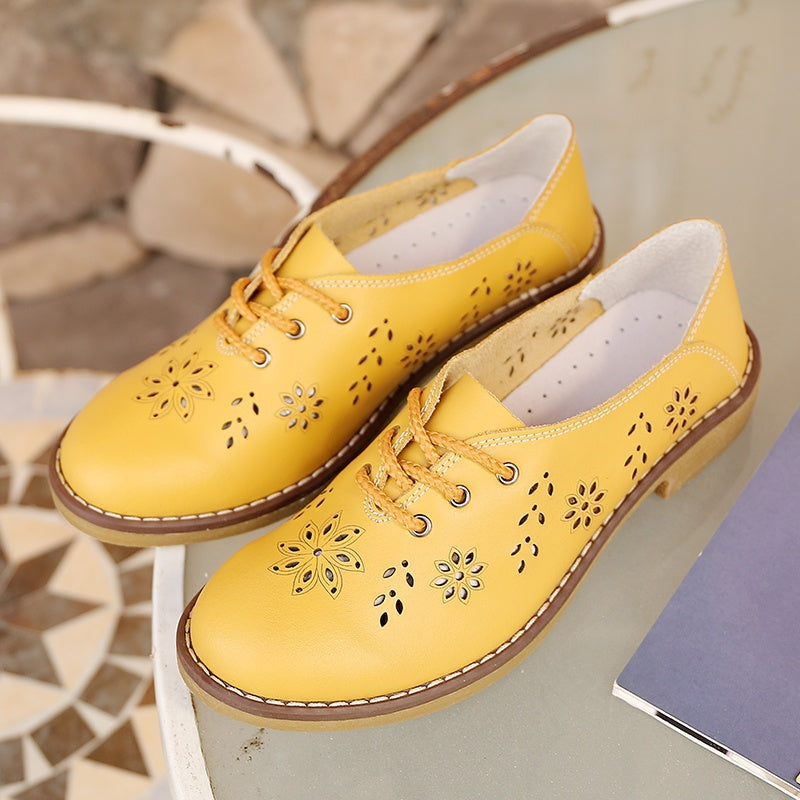 Women Fashion Flats Leather Lace Up Classic Women Fashion Retro Flats Shoes